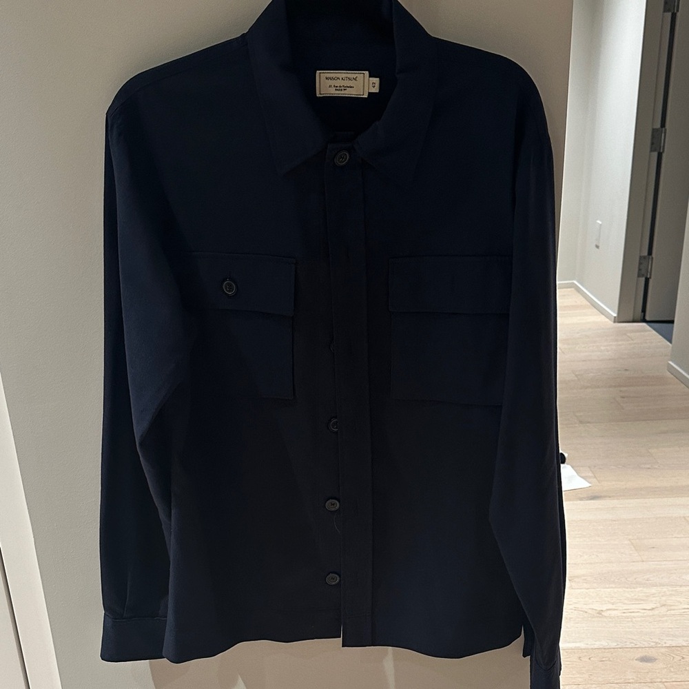 Men’s maison kitsune wool shirt, navy, size 42